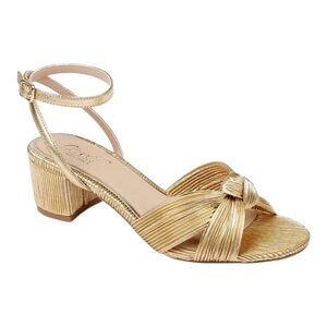 Jewel Badgley Mischka Hudson Knot Pleated Gold Block Heel Evening Sandal Size 11